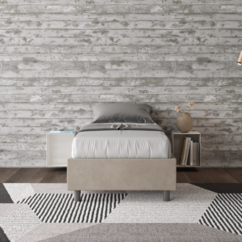 Eenpersoonsbed 90x190cm bekleed met beige stof en lattenbodem Azelia Aanbieding