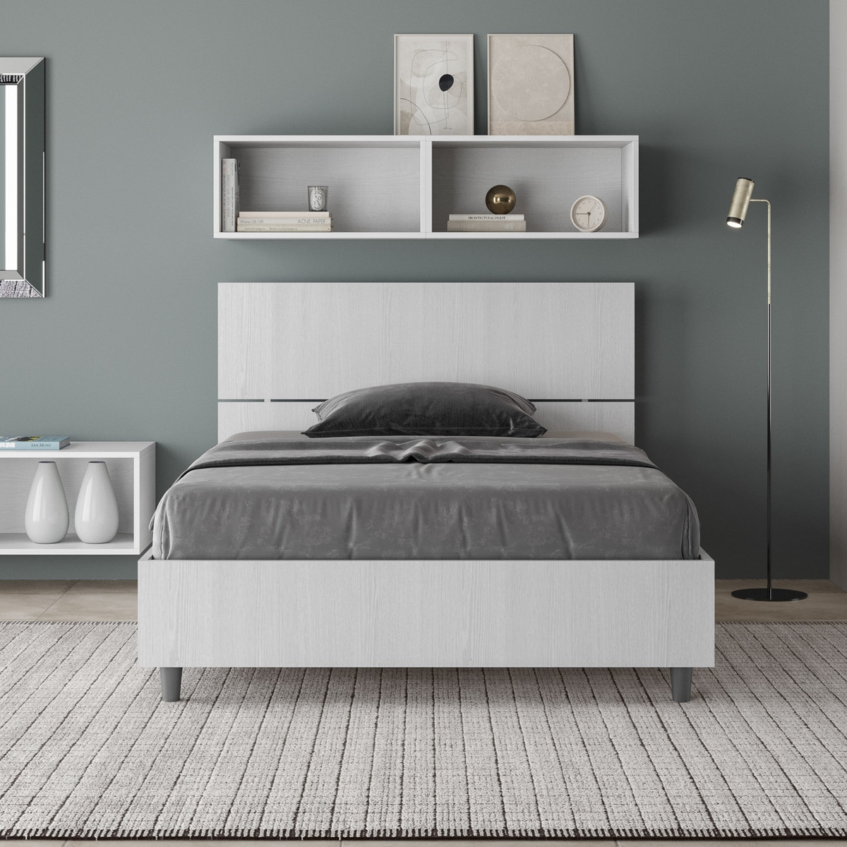 Lit une place et demie avec rangement 120x190 en bois blanc Demas Promotion Lit une place et demie avec rangement 120x190 en bois blanc Demas Promotion