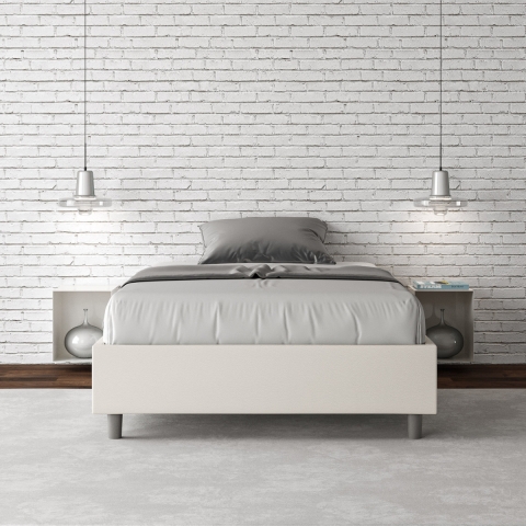 Lit double à coffre 140x190 en simili-cuir blanc Azelia Promotion
