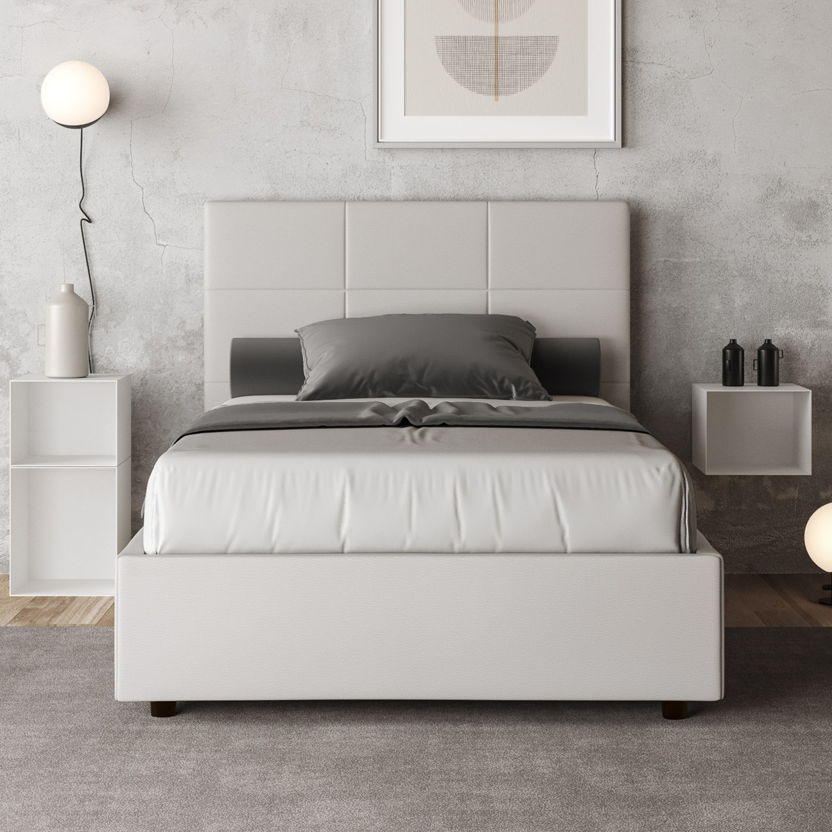 Frans bed 140x190 wit kunstleer met opbergruimte hoofdbord Mika Aanbieding Frans bed 140x190 wit kunstleer met opbergruimte hoofdbord Mika Aanbieding