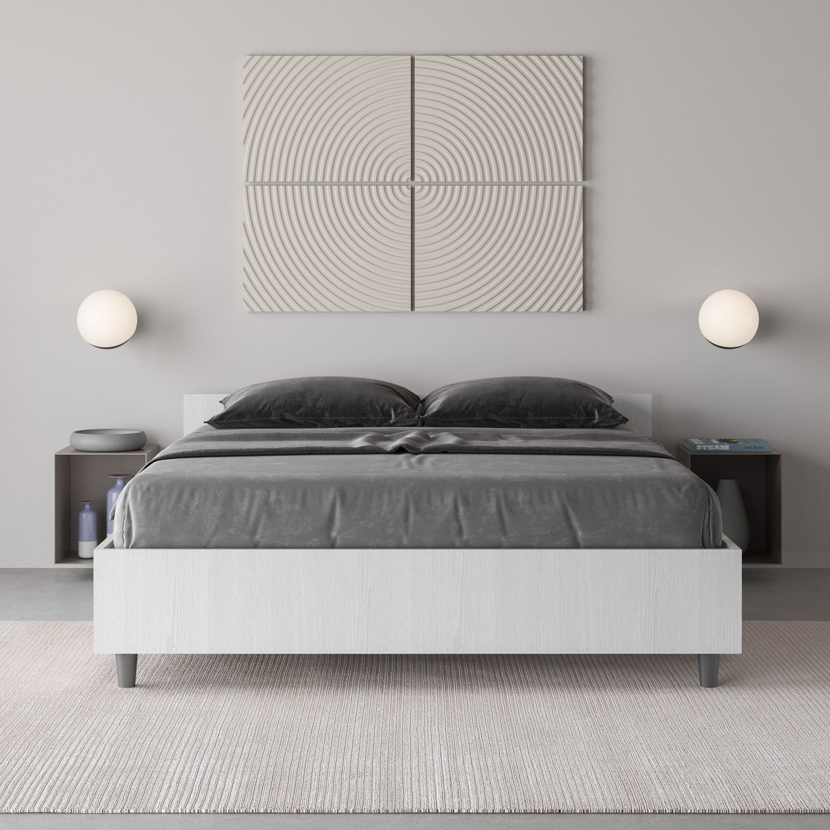 Lit double français avec rangement 140x190 en bois blanc Nuamo Promotion