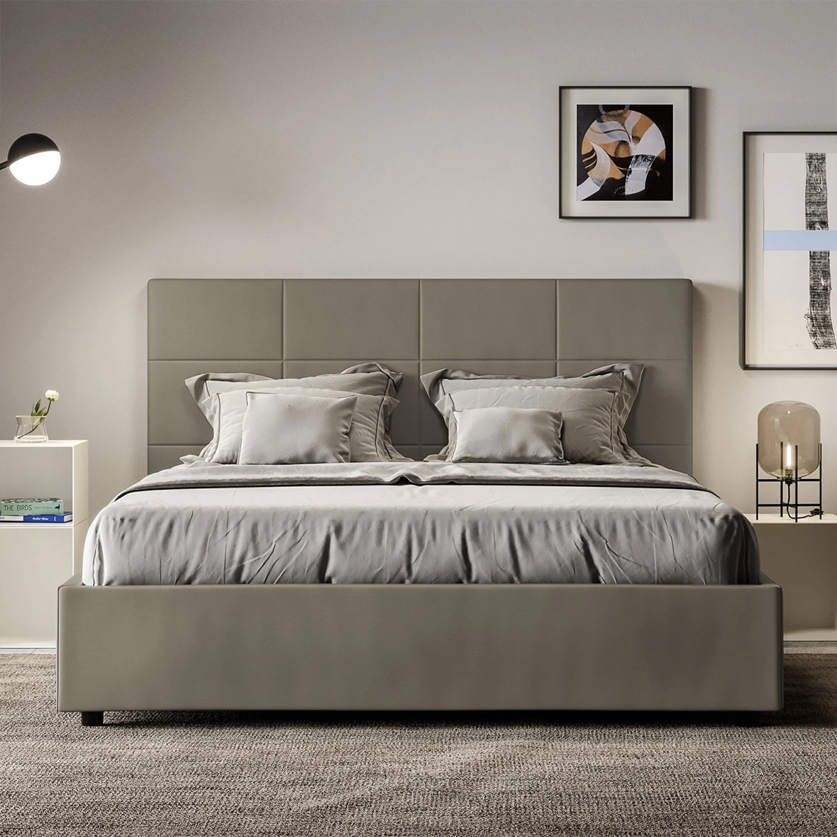 Tweepersoonsbed met opbergruimte 160x190 in beige kunstleer Mika Aanbieding