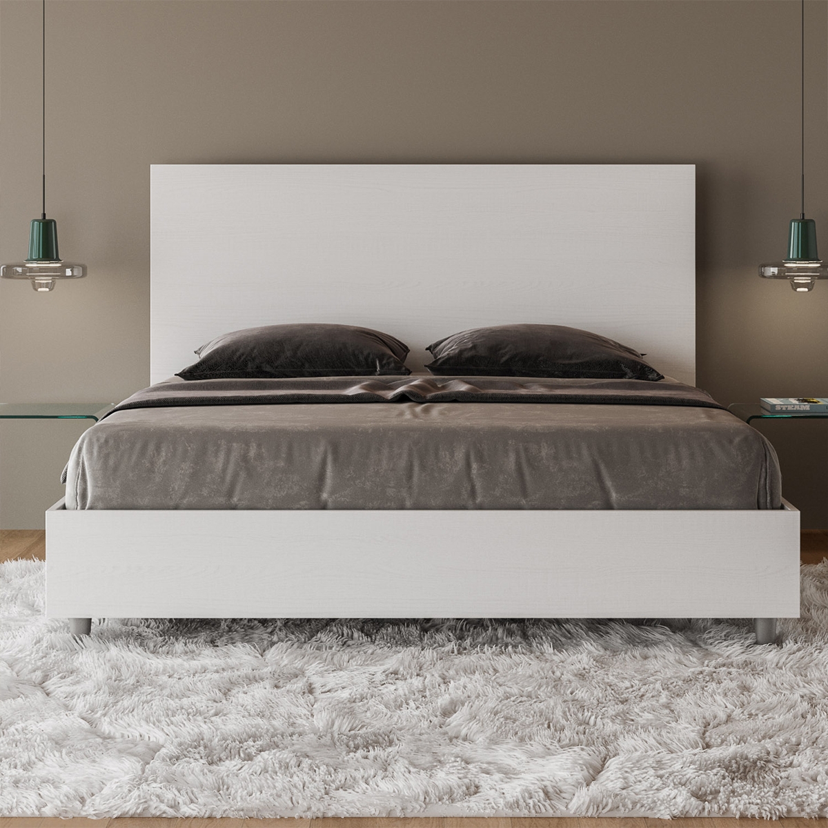 Lit double sans sommier 160x190 blanc avec tête de lit haute New Egos Promotion Lit double sans sommier 160x190 blanc avec tête de lit haute New Egos Promotion