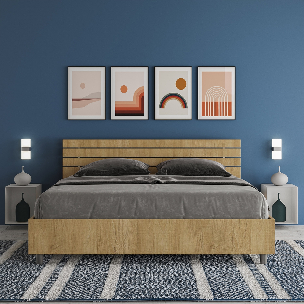 Lit double 160x190 en bois sans sommier tête de lit inclinée Ankel Promotion