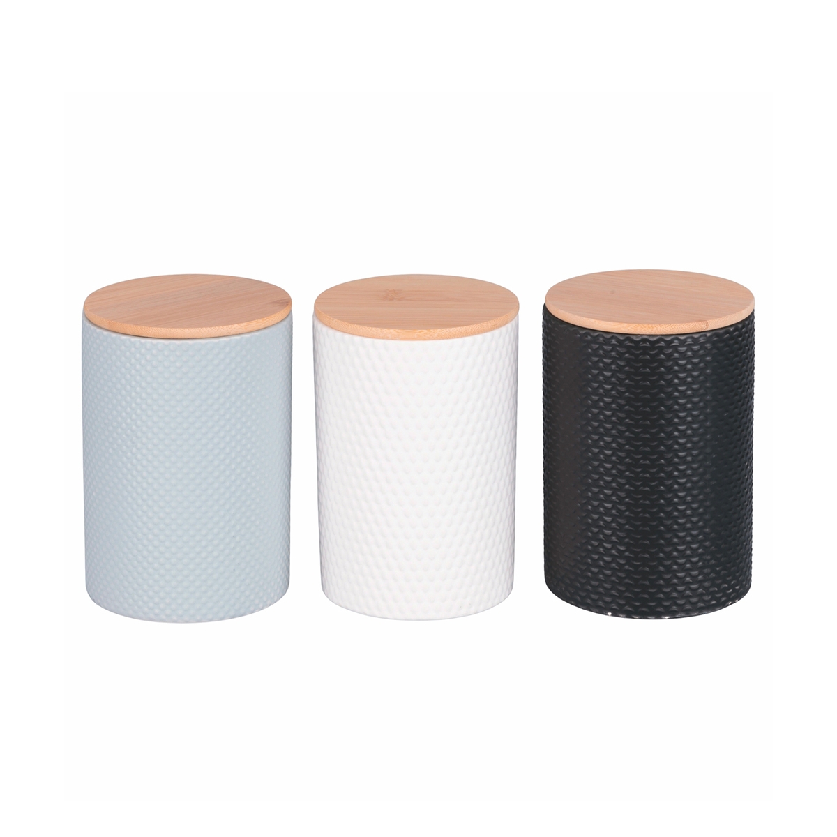 Set van 3 keramische voorraadpotten van 750 ml met deksel Circle Aanbieding Set van 3 keramische voorraadpotten van 750 ml met deksel Circle Aanbieding