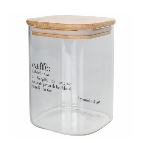 Bocal à café 10x10x14 cm en verre avec couvercle en bambou Victionary Promotion