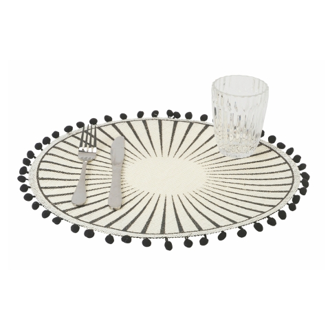 Set de 6 sets de table ronds avec pompons design géométrique 38cm Black Promotion
