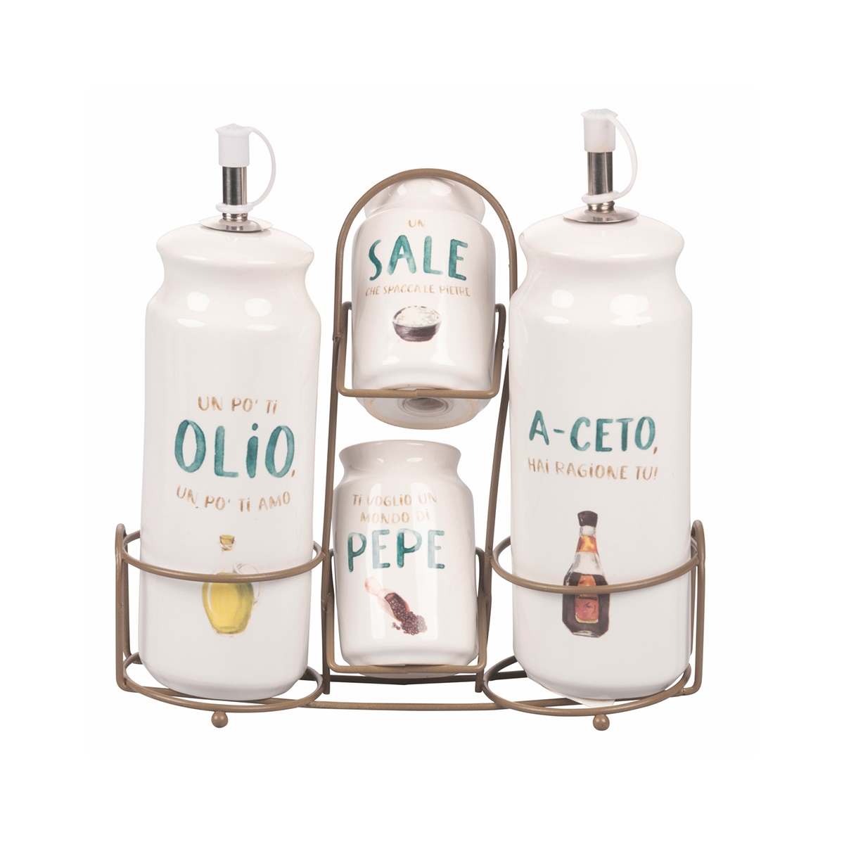 Ensemble de condiments de table huile vinaigre sel poivre épices Le Travisate Promotion