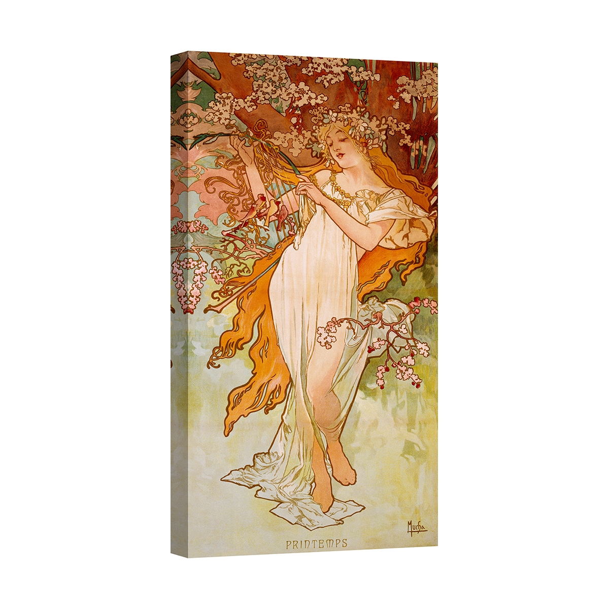 Canvas schilderij met bloemendesign, Art Nouveau-stijl, Primavera Alphonse Mucha Aanbieding Canvas schilderij met bloemendesign, Art Nouveau-stijl, Primavera Alphonse Mucha Aanbieding