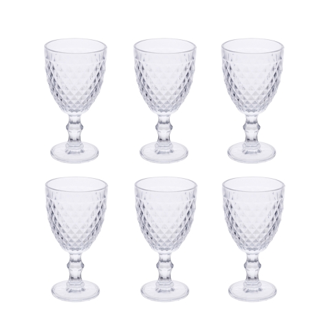 Set 6 doorzichtige glazen in bewerkt glas klassiek design Madame Aanbieding