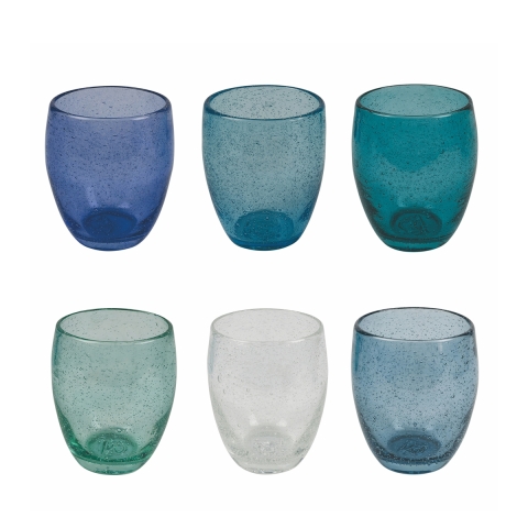 Set 6 blauwe drinkglazen voor water van mondgeblazen glas Acapulco Ocean Aanbieding