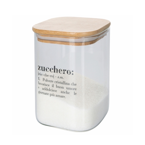 Bocal à sucre en verre avec couvercle en bambou 10x10x14 Victionary Promotion