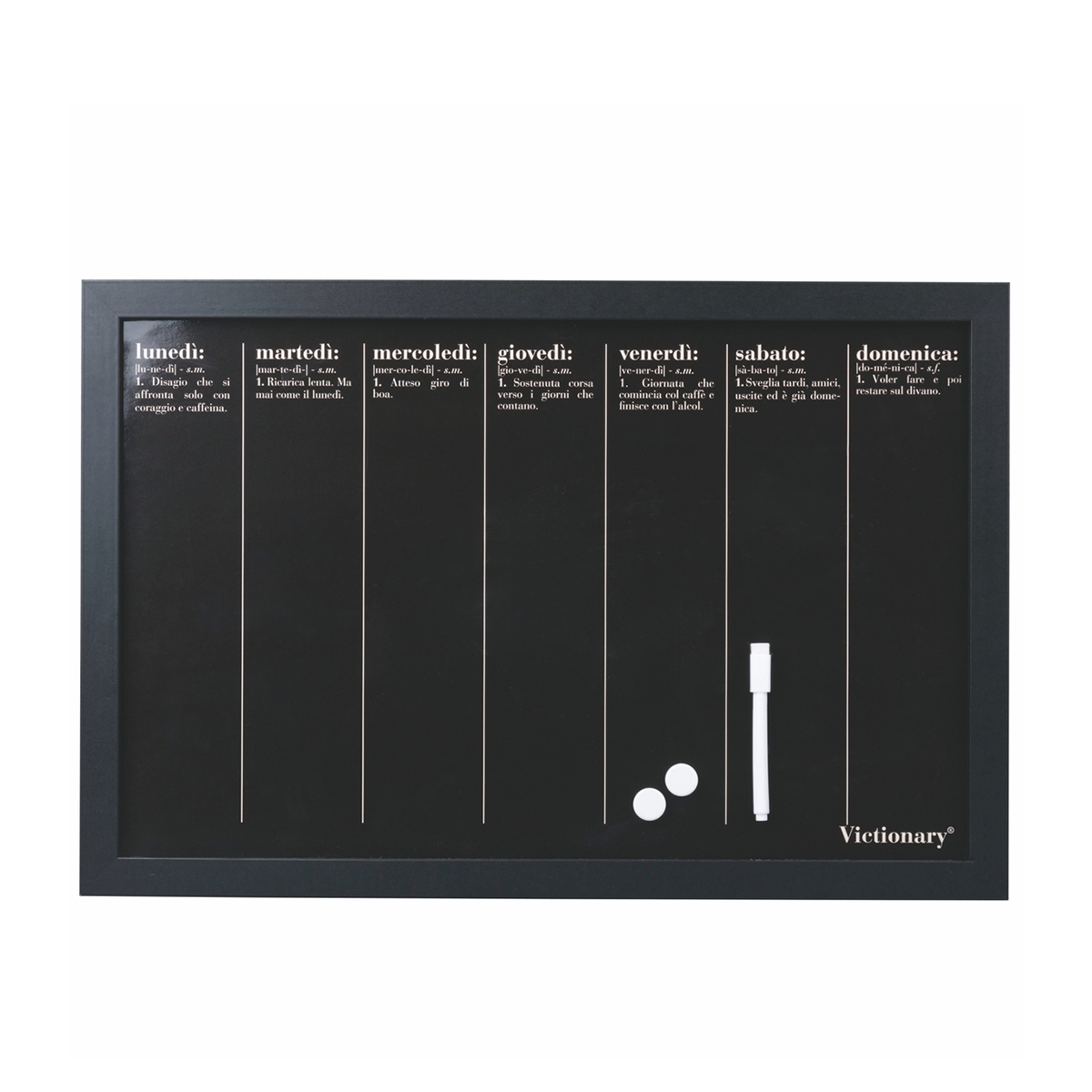 Tableau magnétique noir horizontal hebdomadaire 40x60 cm Week Victionary Promotion