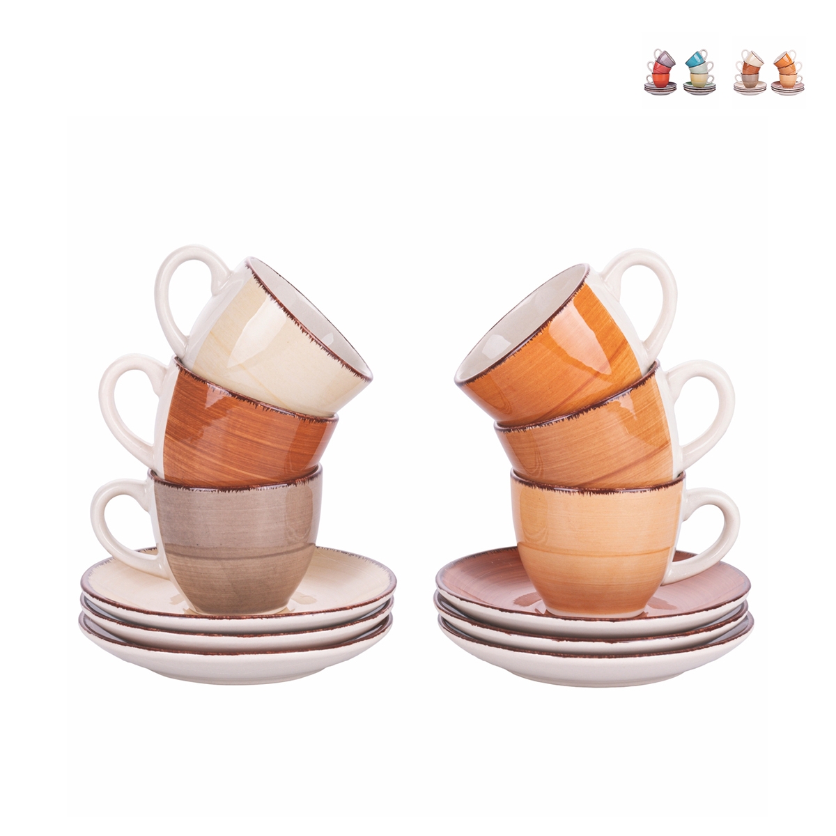 Set van 6 kleurrijke koffiekopjes met schoteltjes design Baita Aanbieding Set van 6 kleurrijke koffiekopjes met schoteltjes design Baita Aanbieding
