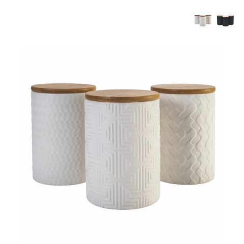 Set van 3 keramische keukenpotten met deksel Shade of Shape Geometrie Aanbieding