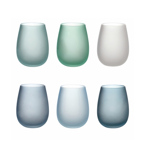 Set glazen in blauw glas ijseffect 600ml Happy Hour Ocean Aanbieding
