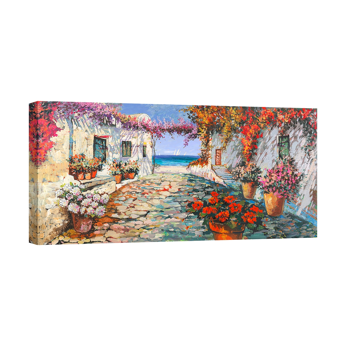 Canvas kunstwerk mediterraan kustdorp Piazzetta Luigi Florio Aanbieding Canvas kunstwerk mediterraan kustdorp Piazzetta Luigi Florio Aanbieding