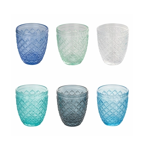 Set de 6 verres de table en verre transparent bleu Castle Ocean Promotion