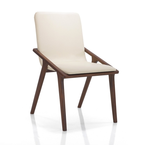 Set van 2 eetkamerstoelen modern design in hout en beige kunstleer Hays Aanbieding