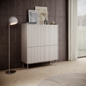 Hoge kast met 4 geprofileerde deuren, dressoir voor woonkamer, beige Bitter Aanbieding