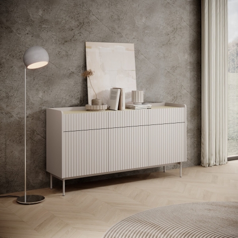 Buffet de salon design moderne beige 3 tiroirs 3 portes Bitter Promotion