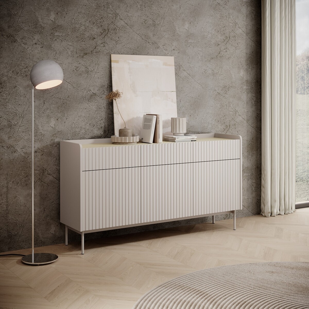 Buffet de salon design moderne beige 3 tiroirs 3 portes Bitter Promotion Buffet de salon design moderne beige 3 tiroirs 3 portes Bitter Promotion