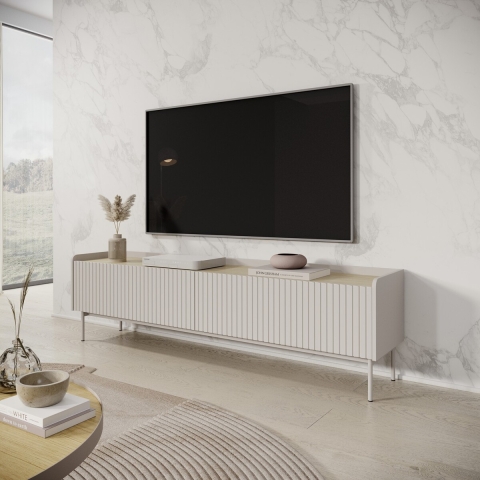 Moderne lage TV-kast met 2 neerklapbare deuren beige 153x50x38 Bitter Aanbieding