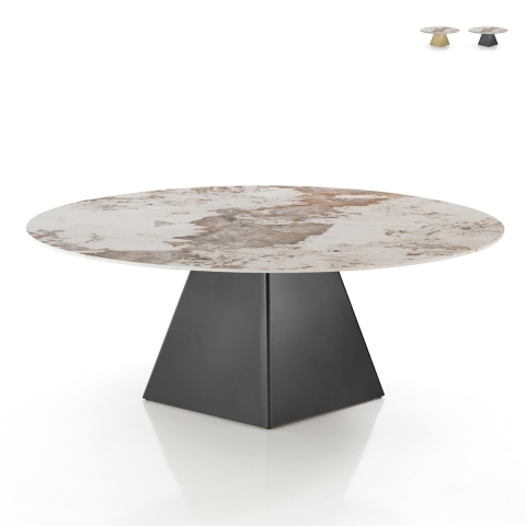 Uitschuifbare design eettafel met marmerlook 160x160x75 Arvin Onice Aanbieding