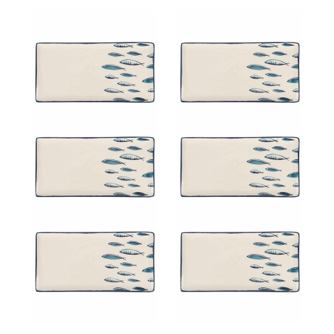 Set 6 assiettes rectangulaires en céramique de service 29x15cm Marechiaro Promotion