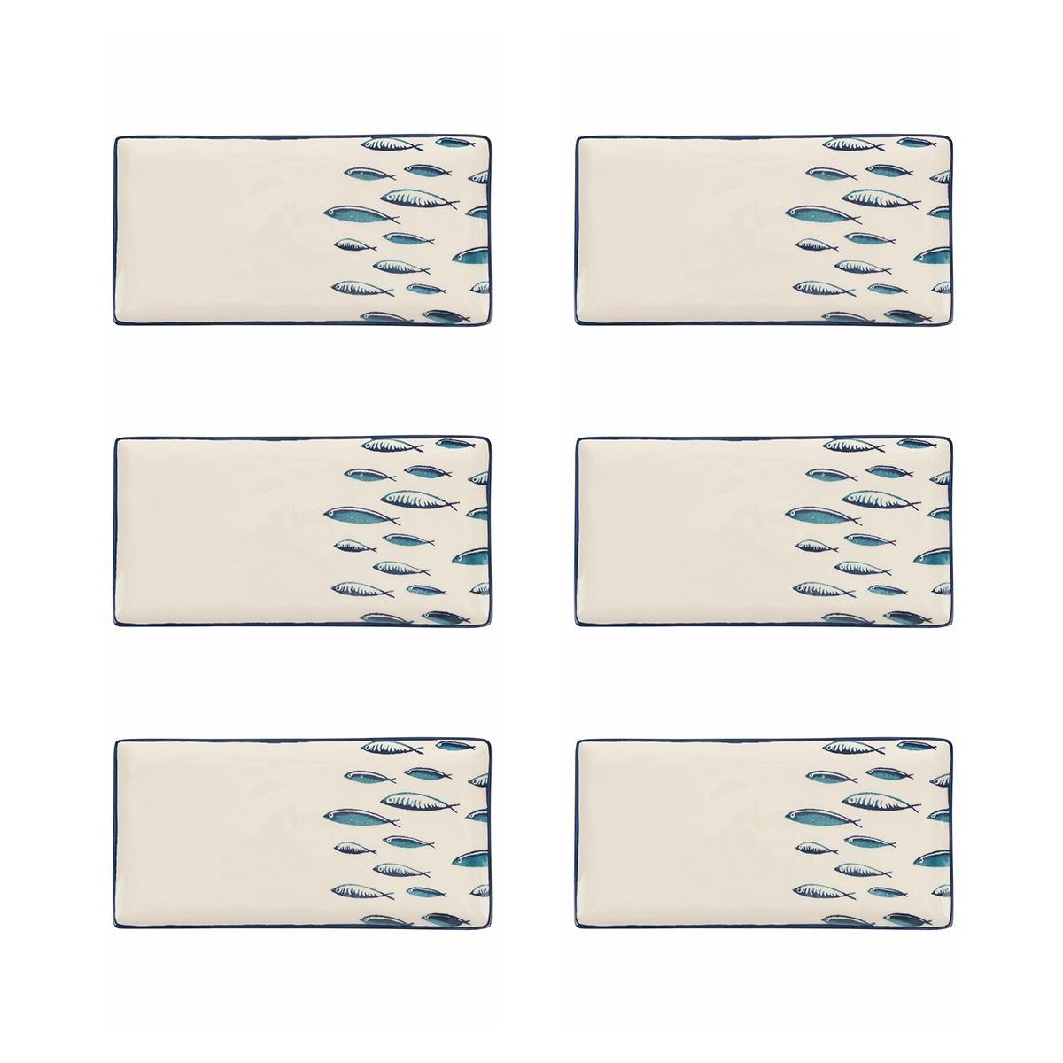Ensemble de 6 assiettes rectangulaires en céramique de service 29x15cm Marechiaro Promotion