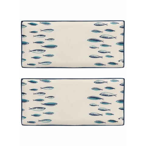 Ensemble de 2 assiettes rectangulaires de service en céramique 36x16cm Marechiaro Promotion