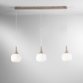 Suspension effet bois 3 lumières verre blanc opale Jaipur Promotion