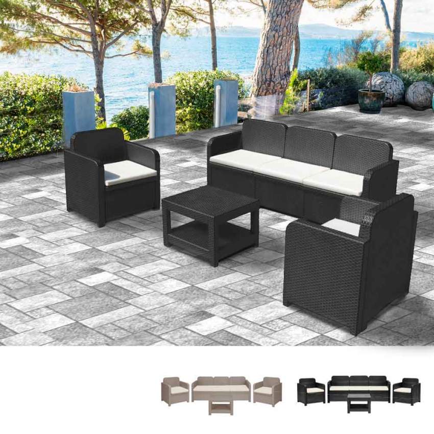 Salon de jardin Grand Soleil Positano en Poly-rotin Canapé table basse fauteuils 5 places pour extérieurs Promotion Salon de jardin Grand Soleil Positano en Poly-rotin Canapé table basse fauteuils 5 places pour extérieurs Promotion