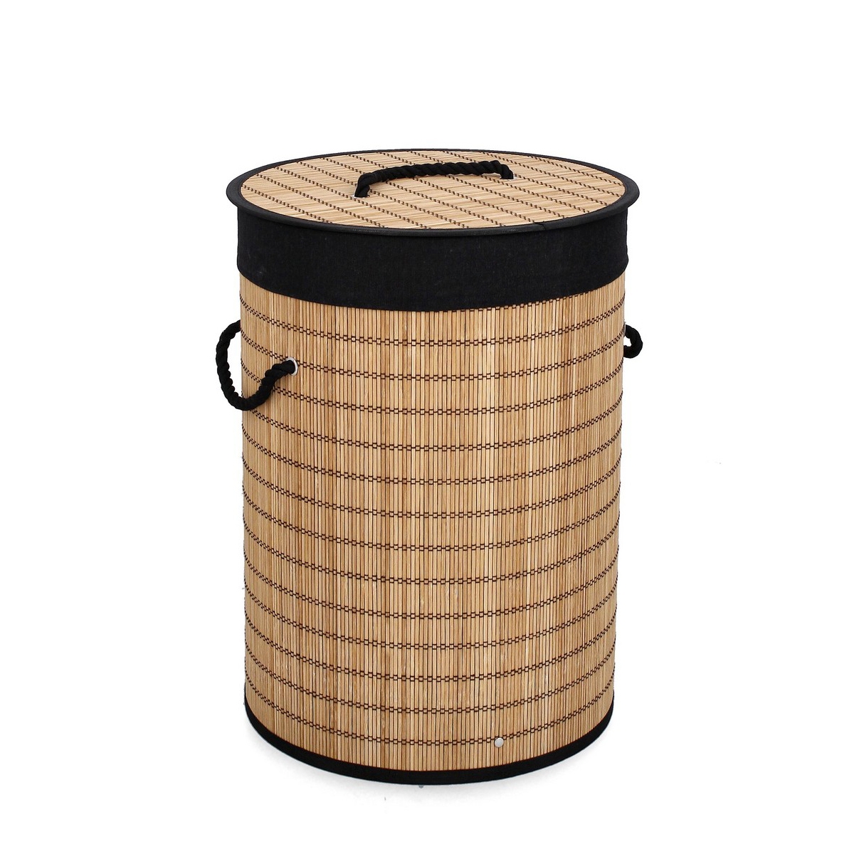 Panier à linge cylindrique en bambou avec doublure noire 35x50 Sintia Promotion Panier à linge cylindrique en bambou avec doublure noire 35x50 Sintia Promotion