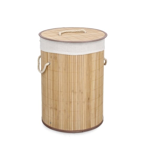 Panier à linge rond en bambou avec doublure blanche 35x50cm Ananda Promotion