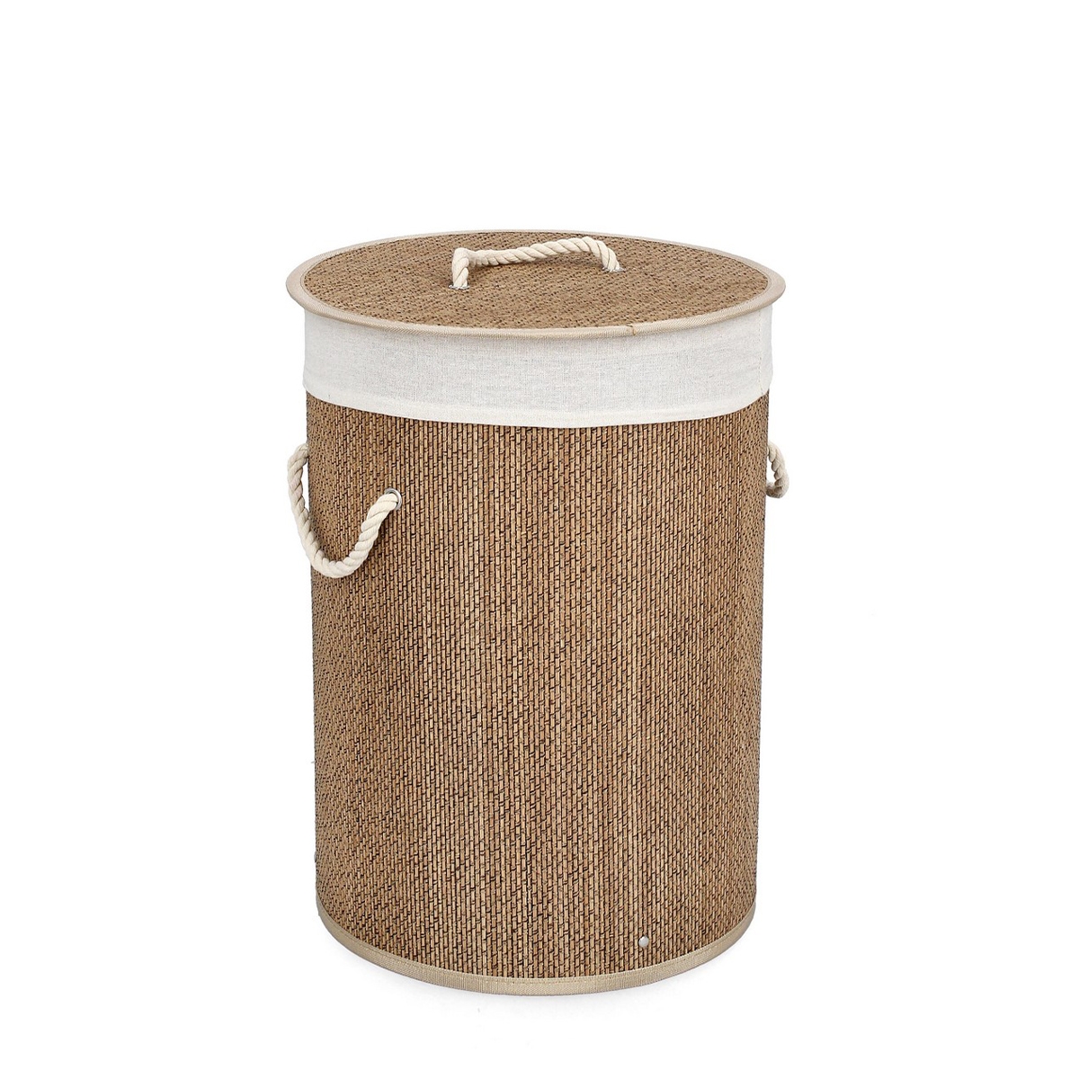 Ronde bamboe wasmand met beige voering 35x50 Zahara Aanbieding Ronde bamboe wasmand met beige voering 35x50 Zahara Aanbieding