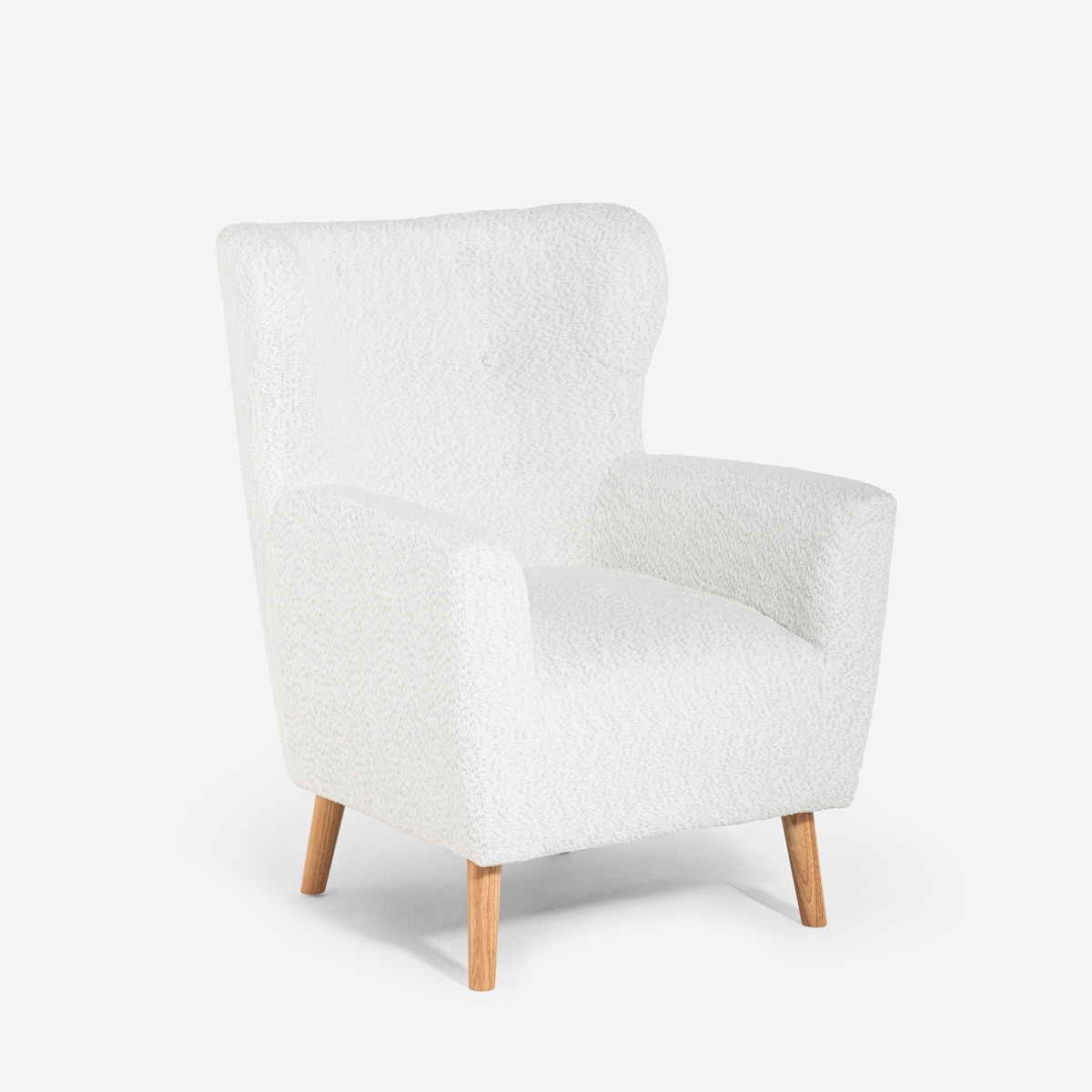 Moderne bergère fauteuil in witte bouclé stof Kamo Aanbieding