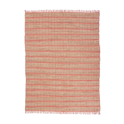 Tapis de salon 160x230 cm en jute et coton rose fait main Ruanda Promotion