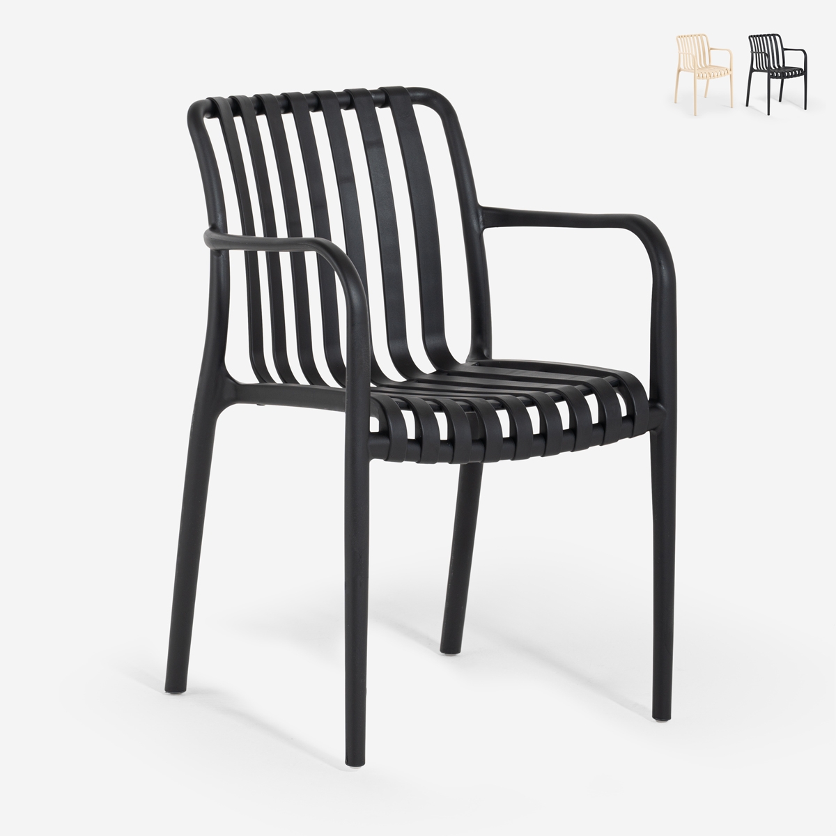 Moderne polypropyleen stoel met armleuningen voor binnen en buiten Simao Voorraad Moderne polypropyleen stoel met armleuningen voor binnen en buiten Simao Voorraad