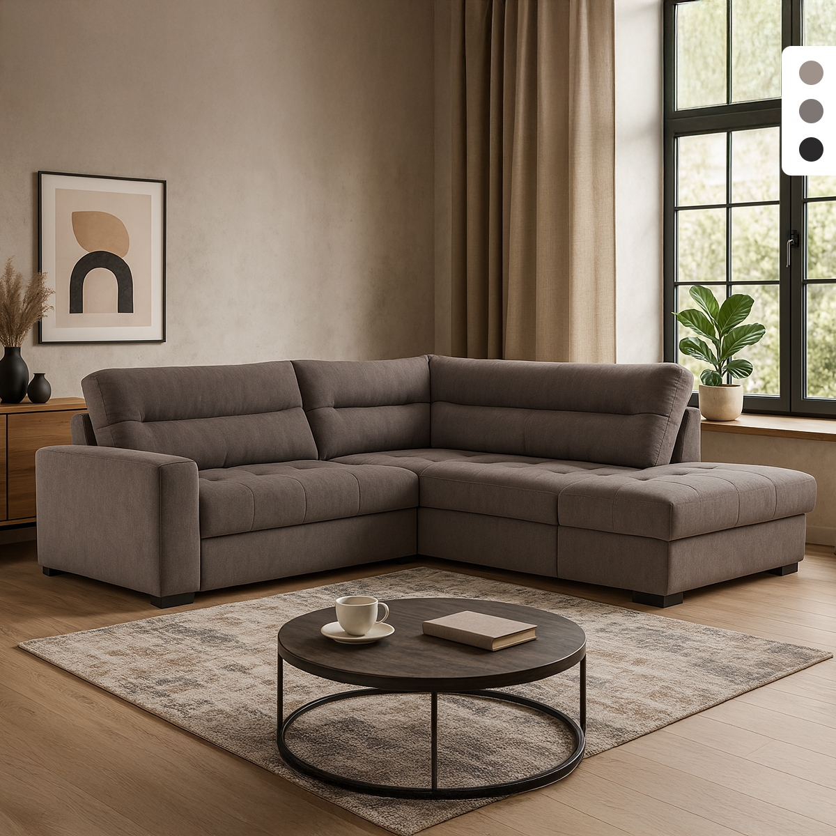 Moderne hoekbank 3-zits in stof met rechtszijdige chaise longue Rocca Aanbieding Moderne hoekbank 3-zits in stof met rechtszijdige chaise longue Rocca Aanbieding