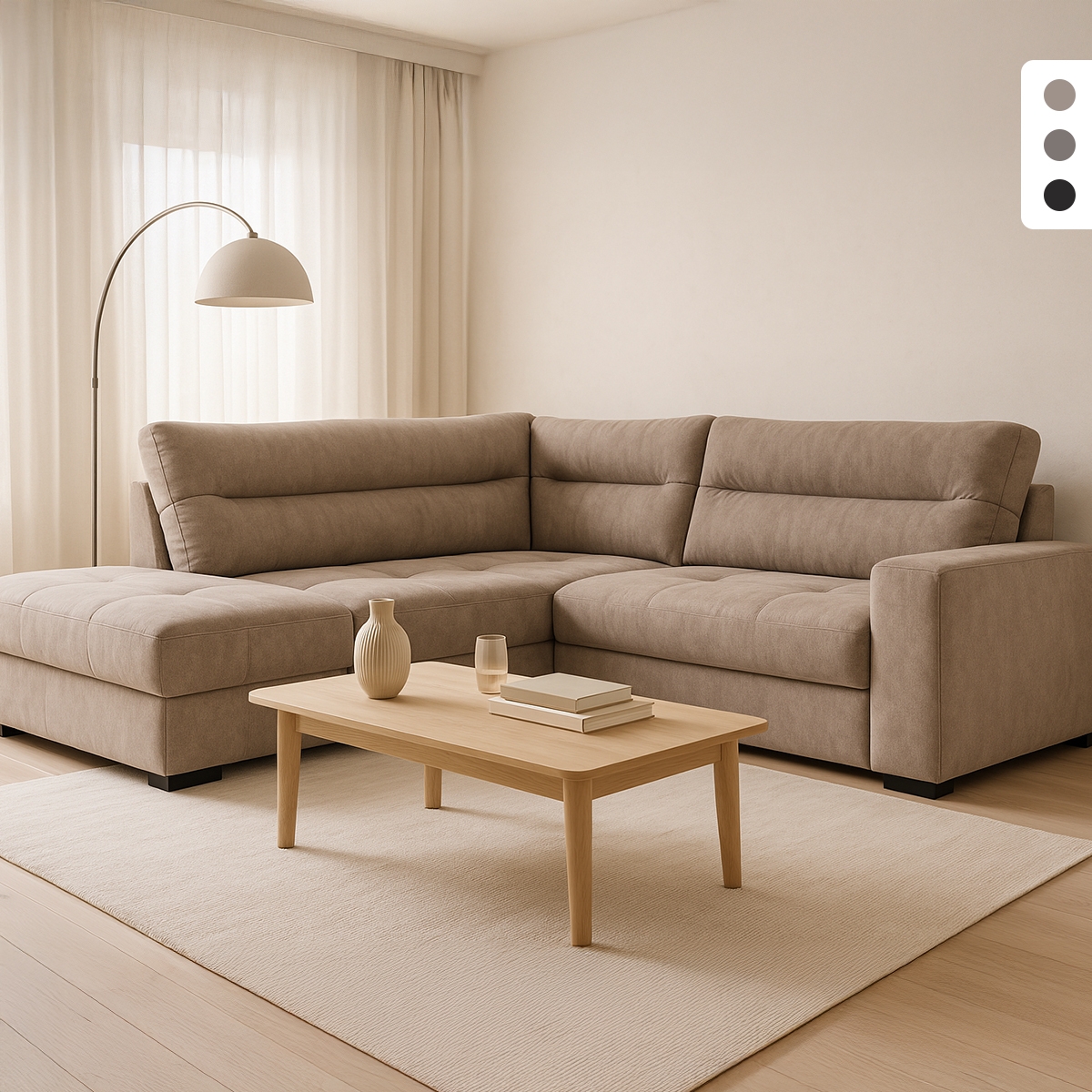 Canapé d'angle 3 places moderne en tissu avec méridienne à gauche Mello Promotion Canapé d'angle 3 places moderne en tissu avec méridienne à gauche Mello Promotion