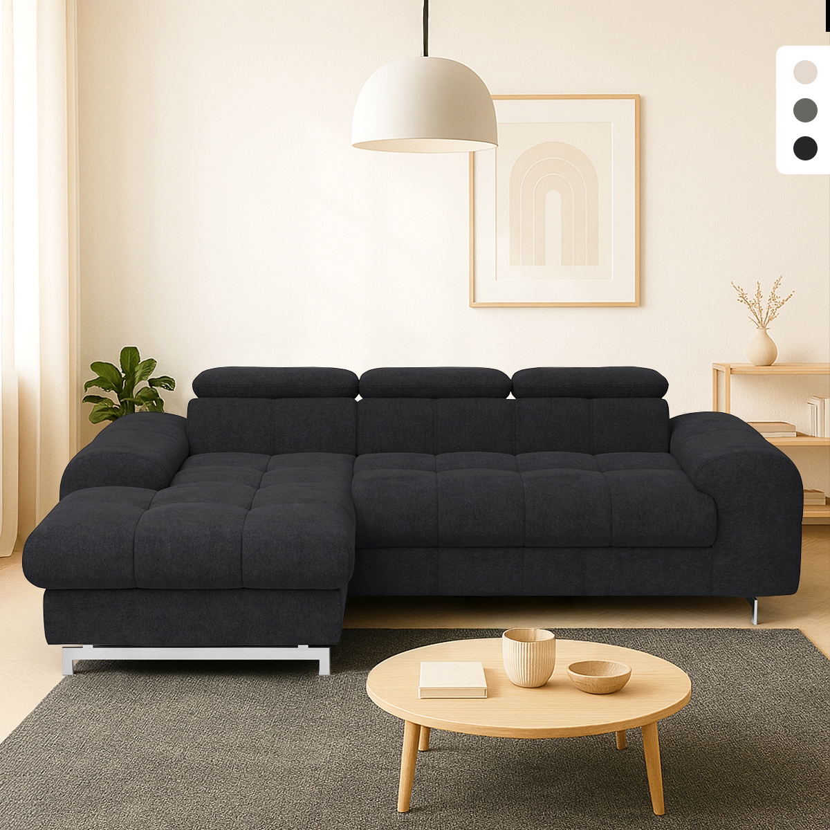 3-zitsbank met linker chaise longue en verstelbare hoofdsteun Tivon Aanbieding 3-zitsbank met linker chaise longue en verstelbare hoofdsteun Tivon Aanbieding