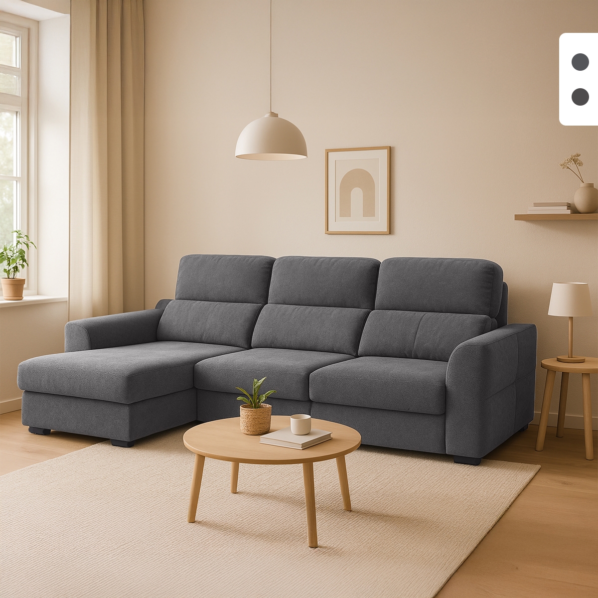 Canapé d'angle extensible avec rangement côté gauche 3 places en chenille Sira Promotion