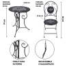 Tuinset met tafel en 2 inklapbare stoelen van zwart ijzer Pausa Perfetta Model
