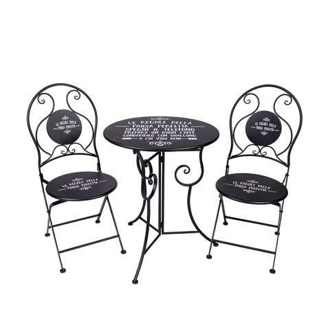 Tuinset met tafel en 2 inklapbare stoelen van zwart ijzer Pausa Perfetta Aanbieding