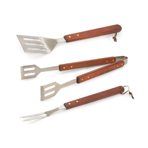Ensemble de 3 ustensiles de barbecue en acier inoxydable et bois Firao Promotion
