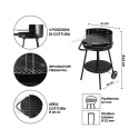Barbecue à charbon rond Pipra avec grille Ø 48cm ajustable et roues Caractéristiques