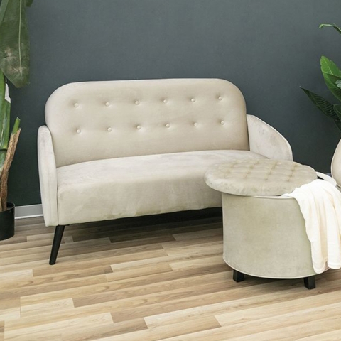 Tweepersoonsbank in vintage fluweel-look stof taupe Zelto Aanbieding