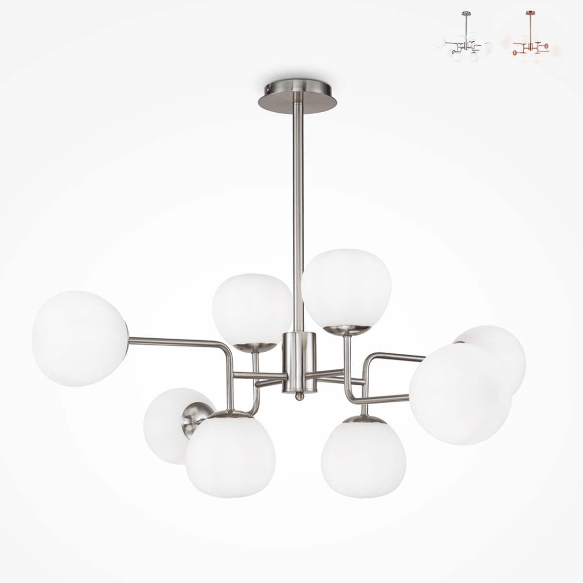 Moderne hanglamp woonkamer met 8 witte glazen bollen Erich Maytoni Verkoop Moderne hanglamp woonkamer met 8 witte glazen bollen Erich Maytoni Verkoop