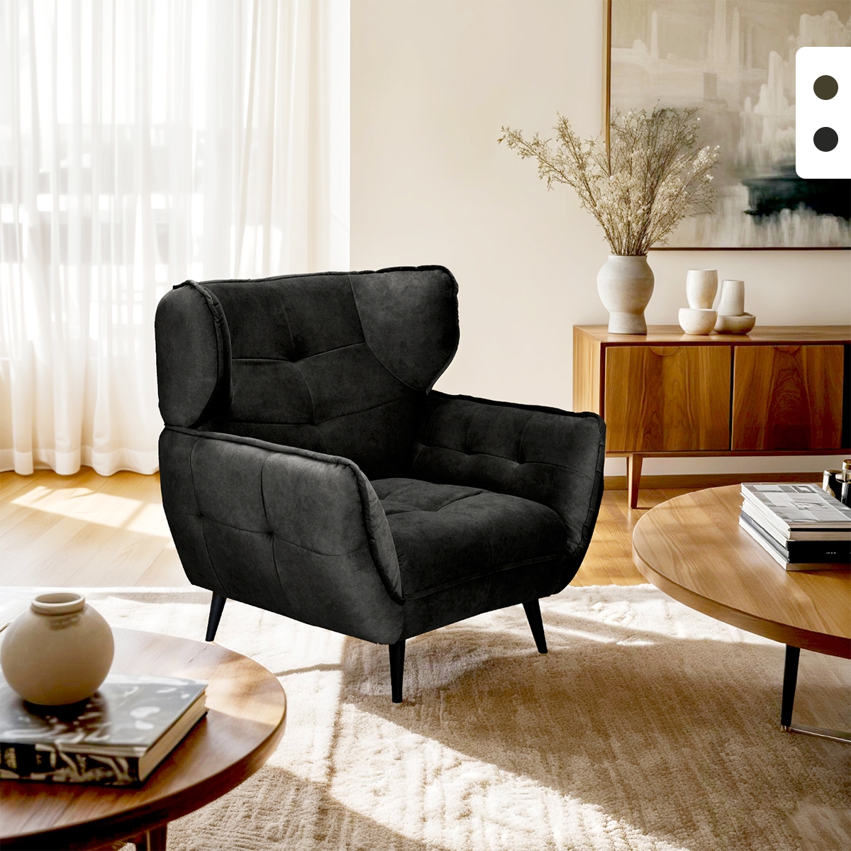 Fauteuil relax salon design moderne en velours capitonné Lunna Promotion